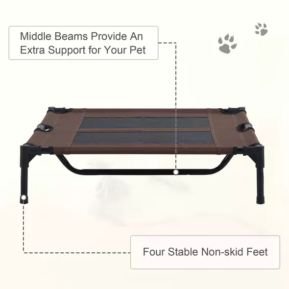 PawHut Large Raised Dog Bed Cat Elevated Lifted Cooling Portable Camping Basket Outdoor Indoor Mesh Pet Cot Metal Frame Brown - 7