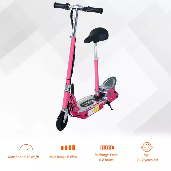 HOMCOM Foldable Powered Scooter with Adjustable Seat, Brake, Pink - 7