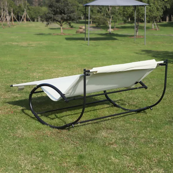 Outsunny Double Sun Lounger, Rocking Lounger Sunbed Daybed with Armrest and Headrest Pillow, for Two, For Outdoor Patio Garden, Cream White - 7