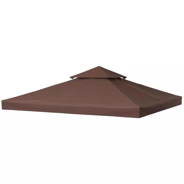Outsunny 3x3 m Double-Tier Canopy Top Replacement-Coffee - 1