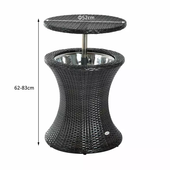 Outsunny PE Rattan Ice Bucket Table, Height Adjustable Liftable Outdoor Drinks Cooler, 52 cm Round Garden Beer Cocktail Table with Lid for Bar, Patio, Terrace, Brown - 3