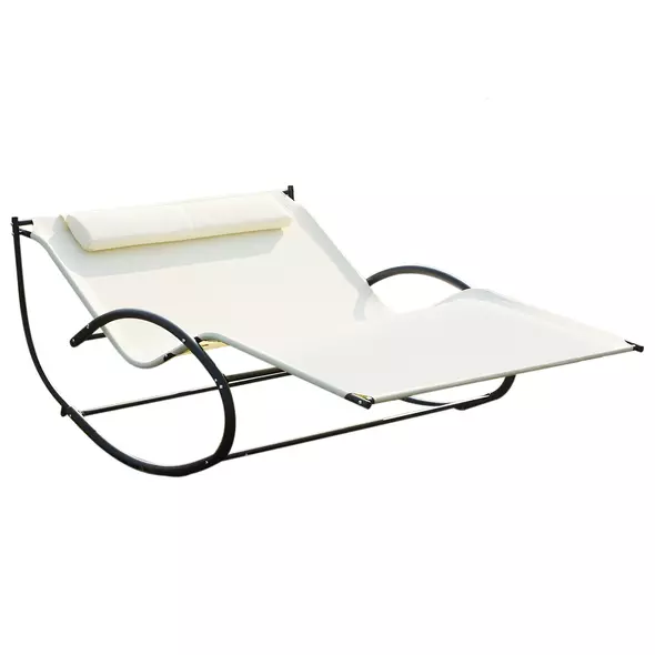 Outsunny Double Sun Lounger, Rocking Lounger Sunbed Daybed with Armrest and Headrest Pillow, for Two, For Outdoor Patio Garden, Cream White - 1