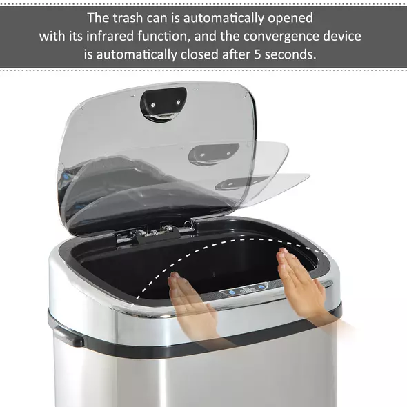 HOMCOM 68L Sensor Dustbin Stainless Steel Automatic Kitchen Waste Bin Silver - 6