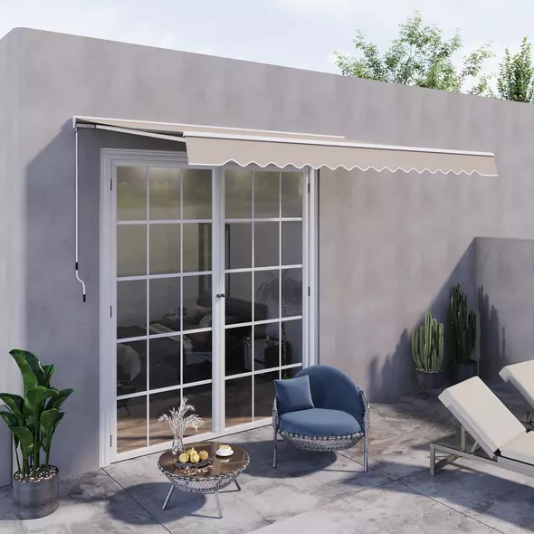 Outsunny 2.95Lx2.5M  Retractable Manual/Electric Awning-Cream White/White - 2