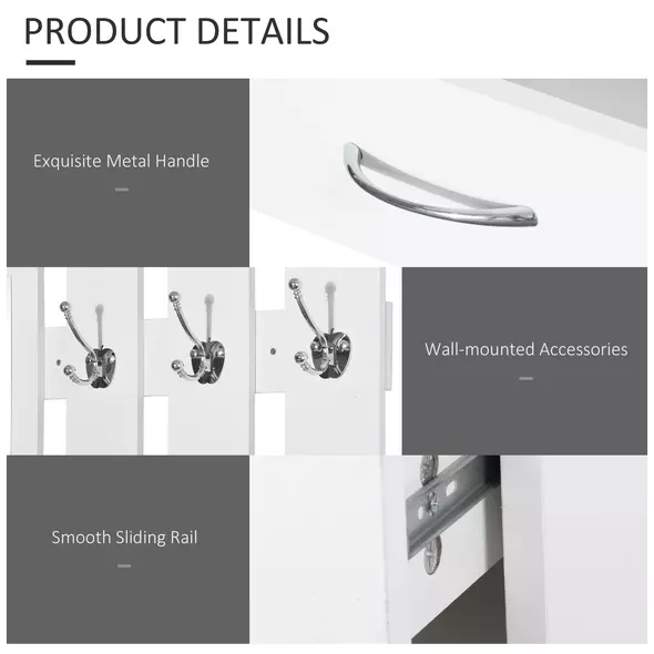 HOMCOM 2PC Shoes Storage Chest Cloths Rack Unit w/Mirror Multiple Shelves Large Storage Capacity Shoes Cabinet 6 Hooks Cloth Rack White - 5