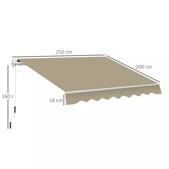 Outsunny 2.5x2 m Manual Retractable Awning-Beige Canopy/White Frame - 3