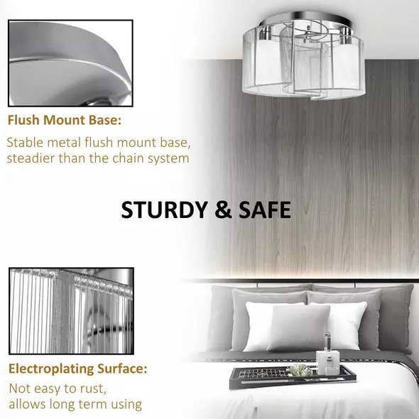 HOMCOM Modern Chandelier, Semi-Flush Mount Ceiling Light with 2 Light, E27 Bulb Base for Hallway, Dining Room, Living Room, White and Silver - 5