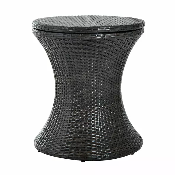 Outsunny PE Rattan Ice Bucket Table, Height Adjustable Liftable Outdoor Drinks Cooler, 52 cm Round Garden Beer Cocktail Table with Lid for Bar, Patio, Terrace, Brown - 1