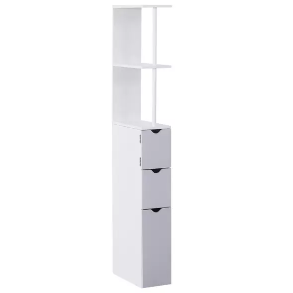 HOMCOM Tall Bathroom Cabinet, Freestanding Bathroom Storage Cabinet with 2-Tier Shelf and Drawers, Narrow Cupboard Storage Unit, White, Grey - 1