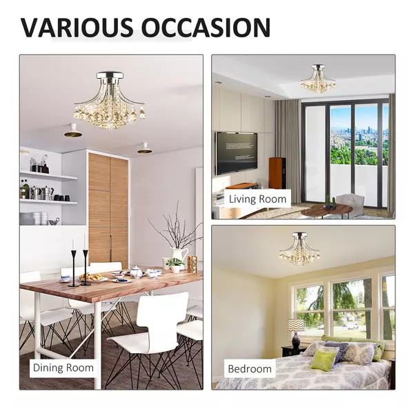HOMCOM Crystal Chandeliers, 40cm K9 Droplets Ceiling Light with 3 E14 Bulb Base, Pendant Lights for Living Room, Bedroom, Dining Room, Hallway, Kitchen - 7