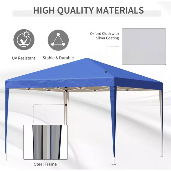 Outsunny 3 x 3M Garden Pop Up Gazebo Height Adjustable Marquee Party Tent Wedding Canopy with Carrying Bag, Blue - 4