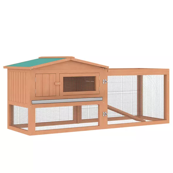 Pawhut Wooden Rabbit Hutch Guinea Pig hutch House 2 Tier with Rabbit Run for Outdoor Garden Backyard, 85 x 24 x 57cm - 1