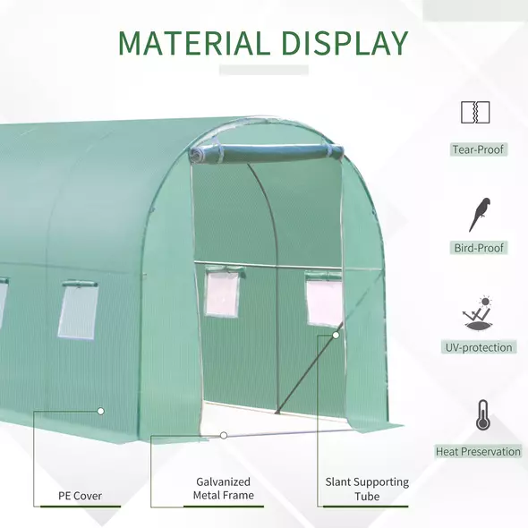 Outsunny Walk-in Polytunnel Greenhouse, Outdoor Garden Tunnel Greenhouse Tent with Zipped Roll-Up Door and 6 Mesh Windows, 3 x 2M - 4