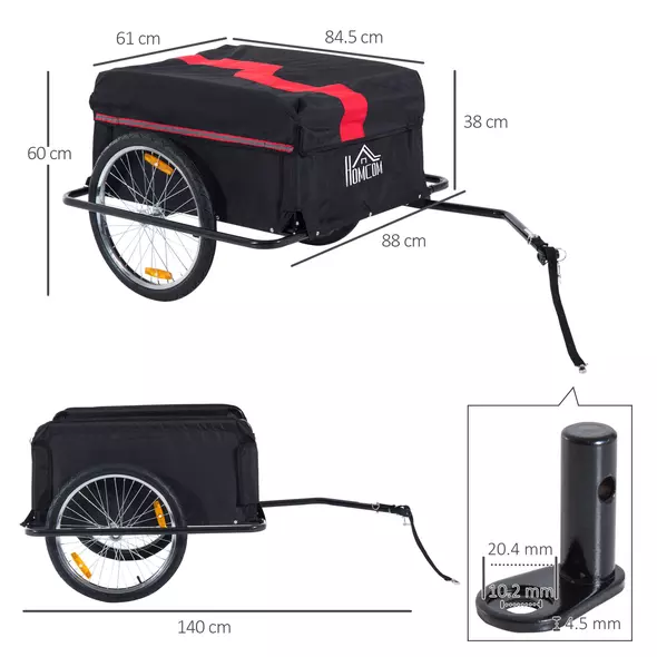 HOMCOM Two-Wheel Bicycle Large Cargo Wagon Trailer Oxford Fabric, Folding Storage, & Removable Cover, Red - 3