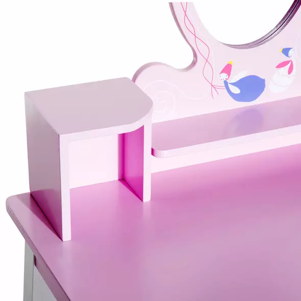 HOMCOM Kids Wooden Dressing Table and Stool Make Up Desk (Pink) - 9