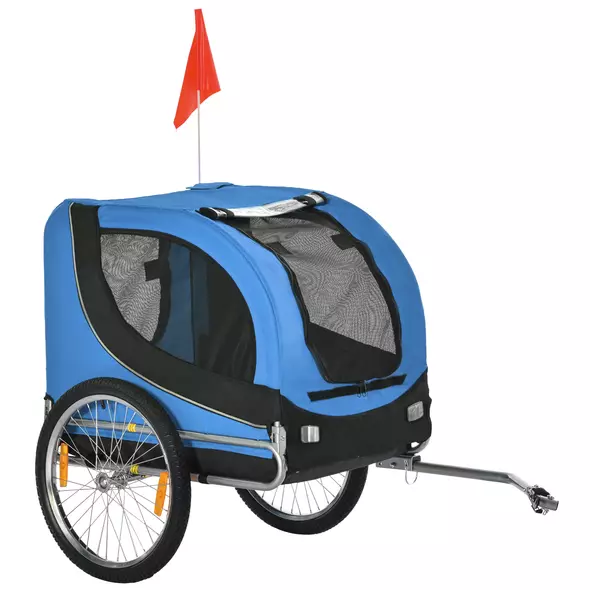 PawHut Steel Dog Bike Trailer Pet Cart Carrier for Bicycle Kit Water Resistant with Hitch Coupler Travel Black and Blue - 1