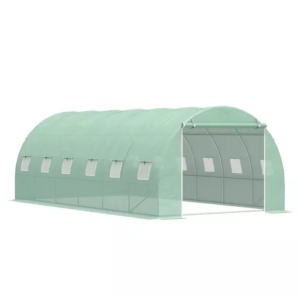 Outsunny 6 x 3 x 2 m Polytunnel Greenhouse with Roll-up Door and 12 Mesh Windows, Walk-in Garden Tunnel Warm House Tent with UV-resistant PE Cover and Galvanised Steel Frame, Green - 1