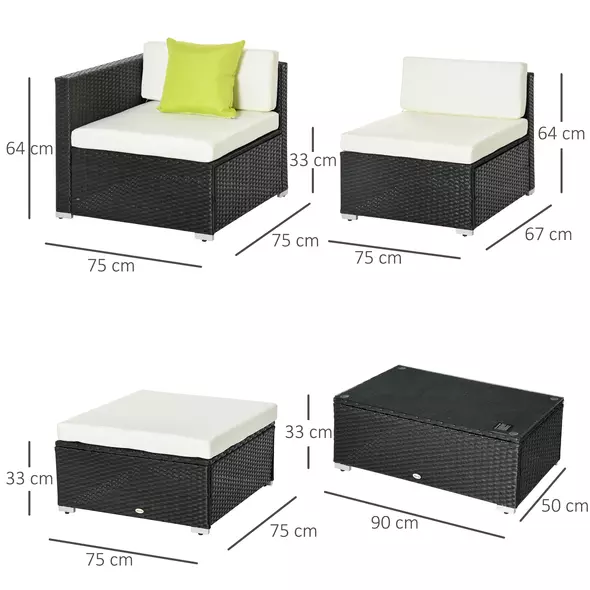Outsunny White Rattan Garden Furniture 4-Seater Outdoor Sofa Set with Coffee Table - White - 3
