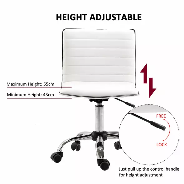 HOMCOM Adjustable Swivel Office Chair with Armless Mid-Back in PU Leather and Chrome Base - White - 4