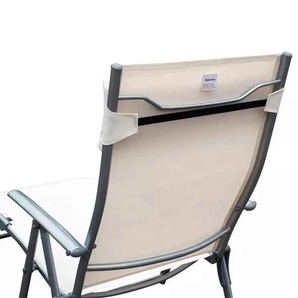 Outsunny Sun Lounger Steel Frame Outdoor Folding Chaise Texteline Lounge Chair Recliner with Headrest & 7 Levels Adjustable Backrest, Cream White - 9