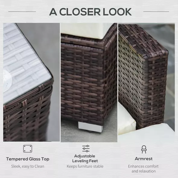 Outsunny Rattan Corner Sofa Set 4-Seater Outdoor Garden Sofa for Patio - Brown - 6