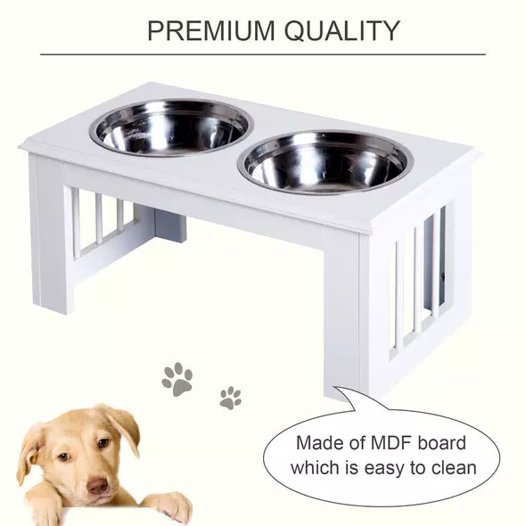 PawHut Raised Dog Feeding Bowls with Stand, Stainless Steel for Medium Dog, 58L x 31W x 25H cm - White - 6
