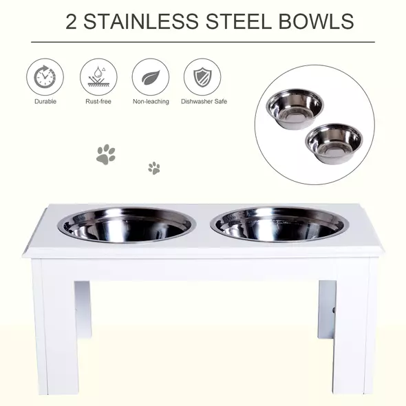 PawHut Raised Dog Feeding Bowls with Stand, Stainless Steel for Medium Dog, 58L x 31W x 25H cm - White - 5