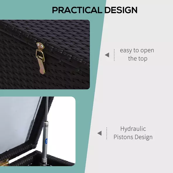 Outsunny 284 L Rattan Garden Storage Box, Outdoor Garden Storage Box with Gas Lift and Lockable Lid, Outdoor Wicker Rattan Chest Container for Garden Tools, 118 x 54 x 59 cm, Dark Brown - 6