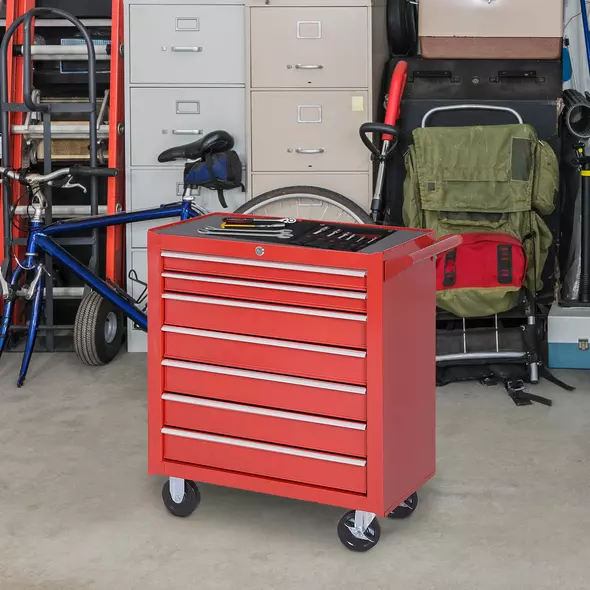 DURHAND 7-Drawer Tool Box on Wheels Tool Cabinet 150 Load with Lockable Swivel Castors, Red - 2