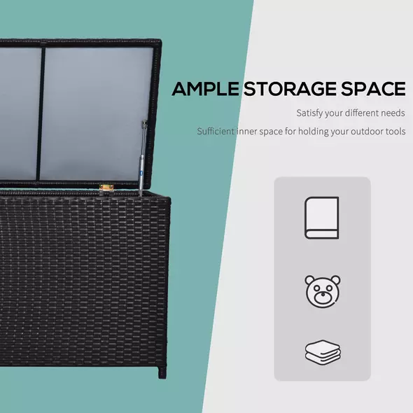 Outsunny 284 L Rattan Garden Storage Box, Outdoor Garden Storage Box with Gas Lift and Lockable Lid, Outdoor Wicker Rattan Chest Container for Garden Tools, 118 x 54 x 59 cm, Dark Brown - 4