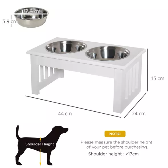 PawHut Raised Dog Feeding Bowls with Stand, Stainless Steel for  Extra Small and Small Dog, 44L x 24W x 15H cm - White - 3