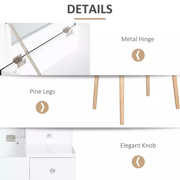 HOMCOM Dressing Table with Flip-up Mirror, Makeup Desk with 2 Drawers and Pine Wood Legs, Vanity Table Writing Desk for Bedroom Living Room, White - 6