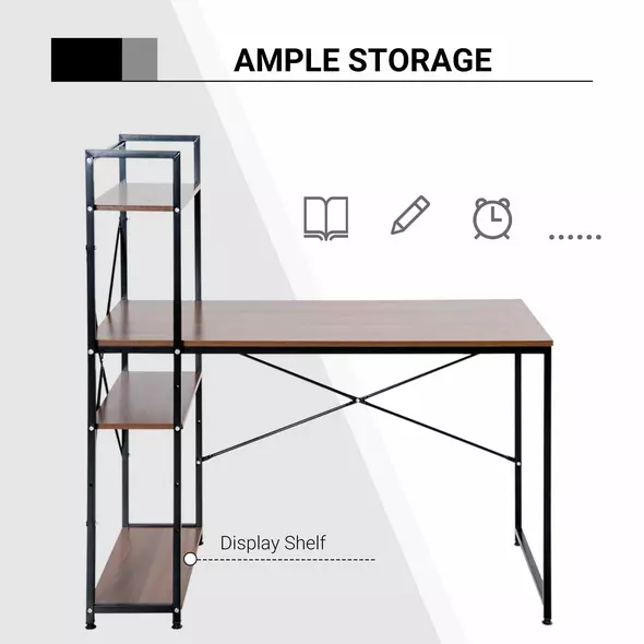 HOMCOM Computer Desk with Storage Shelves on Left or Right, Industrial Reversible Writing Desk for Home Office, Study, Easy Assembly, 120 x 64 x 121cm, Walnut and Black - 5