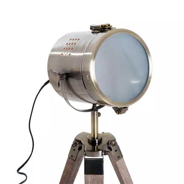 HOMCOM Vintage Tripod Table Desk Lamp Bedside Light Spotlight Brass Antique Searchlight Wooden Base - 5