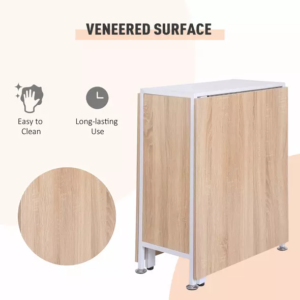 HOMCOM Foldable Drop Leaf Dining Table Folding Workstation for Small Space with Storage Shelves Cubes Oak & White - 6