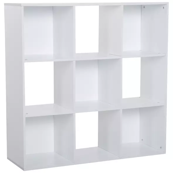 HOMCOM 3-tier 9 Cubes Storage Unit Particle Board Cupboard Bookcase Organiser Home Office Shelves, White - 1