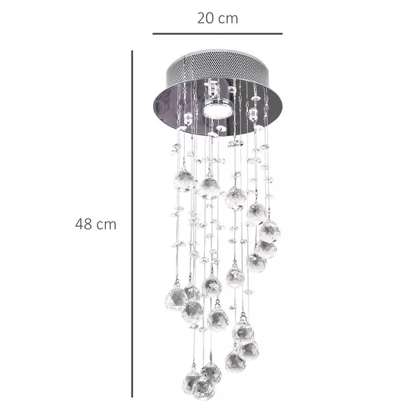 HOMCOM Metal Crystal Ceiling Light Chandelier Elegant Pendant Lamp Living Room Stairway Spiral Rain Drop Pendant Lamp Silver - 3