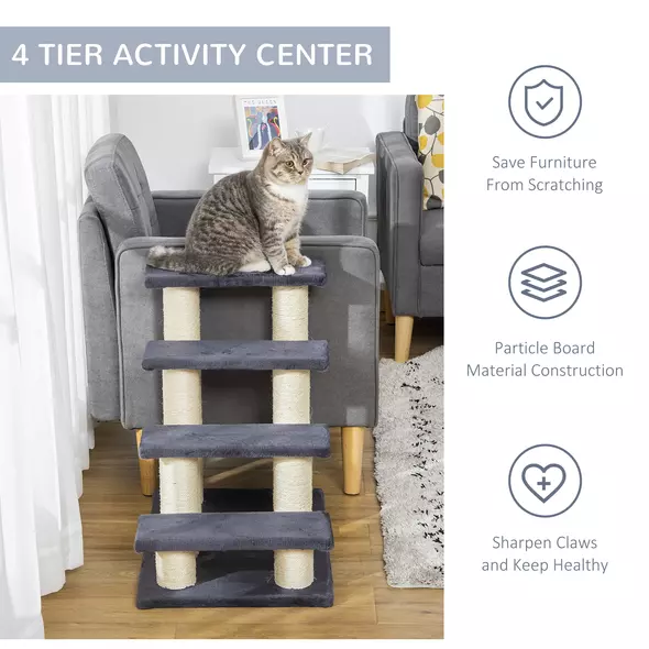 PawHut Dog Steps for Bed 4 Step Pet Stairs for Dog Cat ladder Scratch Post Grey - 7