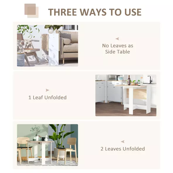HOMCOM Folding Dining Table, Space-Saving Drop Leaf Kitchen Table for 4-6 People, Multi-functional Desk for Small Space, Flat & Studio, Modern Breakfast Table, Oak & White - 4