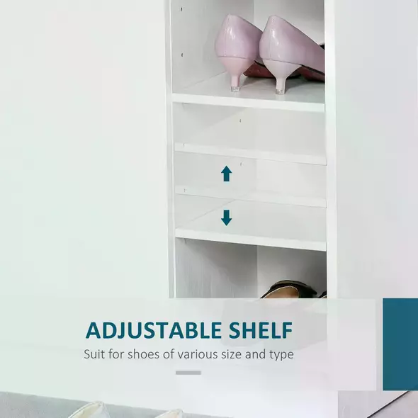 HOMCOM Shoe Storage Cabinet  Two Doors w/ Adjustable 4 Shelves Cupboard Footwear Rack Stand Organiser Hallway White - 6