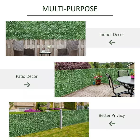 Outsunny 1-Piece Artificial Leaf Hedge Screen Privacy Fence Panel for Garden Outdoor Indoor Decor, Dark Green, 3M x 1M - 5