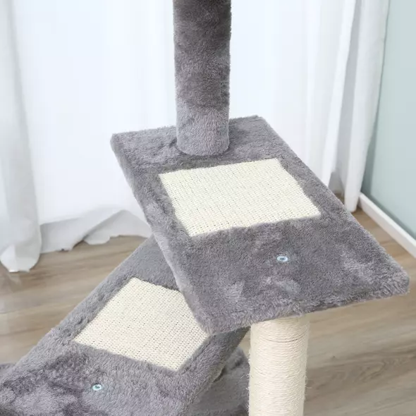 PawHut 100 cm Cat Tree for Indoor Cats Kitten Scratch Scratching Post Climbing Tower Activity Centre Grey - 8