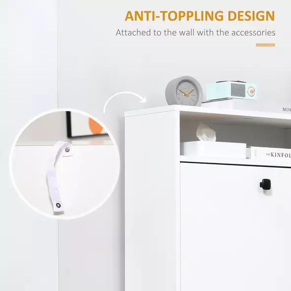 HOMCOM Narrow Shoe Cabinet with 3 Flip Doors, 14-18 Pairs Shoe Cupboard with Open Shelf for Slim Hallway and Entryway, 24 x 60 x 132 cm, White - 5