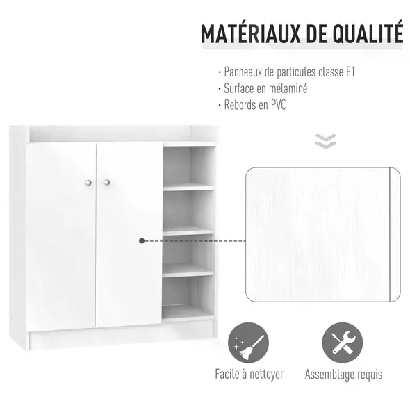 HOMCOM Shoe Storage Cabinet  Two Doors w/ Adjustable 4 Shelves Cupboard Footwear Rack Stand Organiser Hallway White - 4