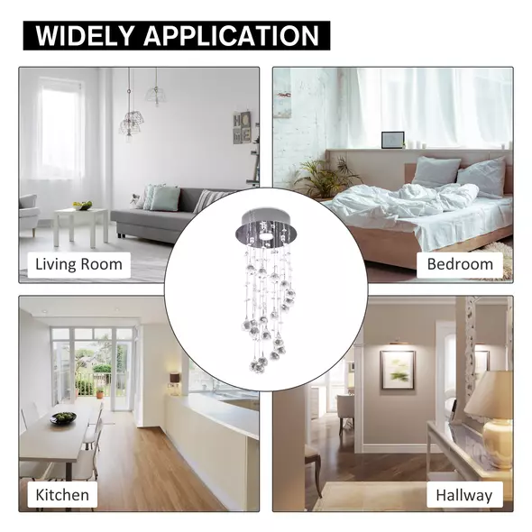 HOMCOM Metal Crystal Ceiling Light Chandelier Elegant Pendant Lamp Living Room Stairway Spiral Rain Drop Pendant Lamp Silver - 4