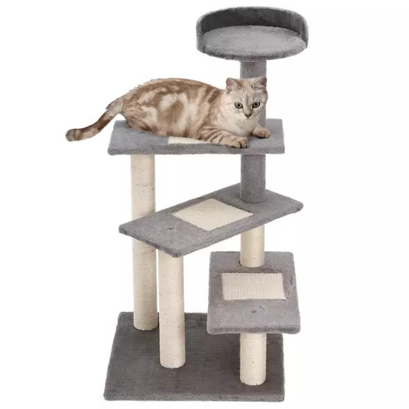 PawHut 100 cm Cat Tree for Indoor Cats Kitten Scratch Scratching Post Climbing Tower Activity Centre Grey - 1