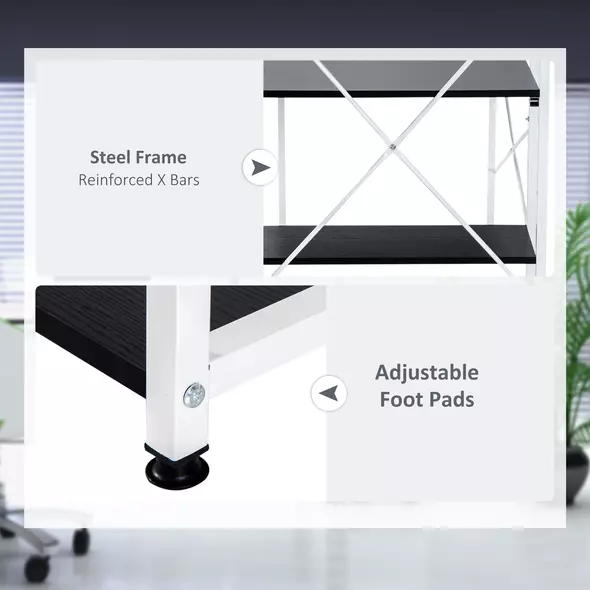 HOMCOM Computer Desk with Storage Shelves on Left or Right, Industrial Reversible Writing Desk for Home Office, Study, Easy Assembly, 120 x 64 x 121cm, Black and White - 6