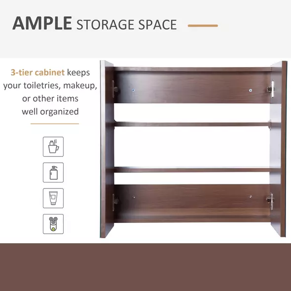 kleankin Double Door Bathroom Mirror Cabinet, Wall Mounted Bathroom Storage Cabinet, Soft Closing, 63L x 60Hcm - 6