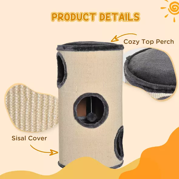 PawHut 70cm Height Cat Post Tree Scratching Barrel Sisal Activity Center Condo Kitten Bed Scratcher Climbing Climber Play House for Indoor Cats - 5