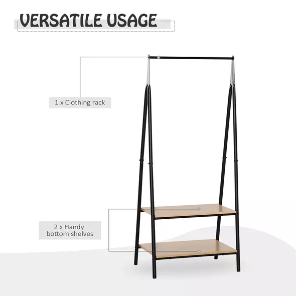 HOMCOM Clothes Rail, Freestanding Metal Clothes Rack with 2 Tier Storage Shelves for Bedroom and Entryway, 64 x 42.5 x 149 cm, Black Frame - 4